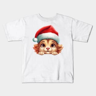 Christmas Peeking Baby Lion Kids T-Shirt